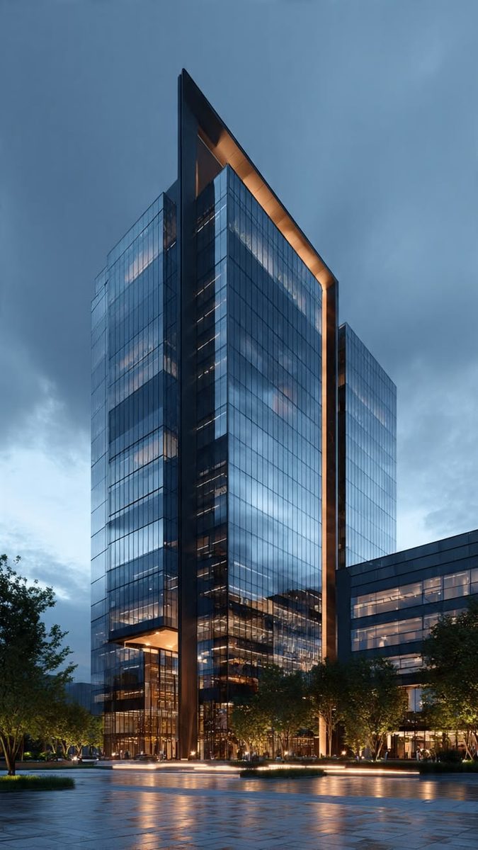 Corporate office tower with glass facade